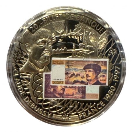 Médaille - 20 Francs Debussy - En mémoire d'une monnaie - maillechort - 50mm - Flan bruni