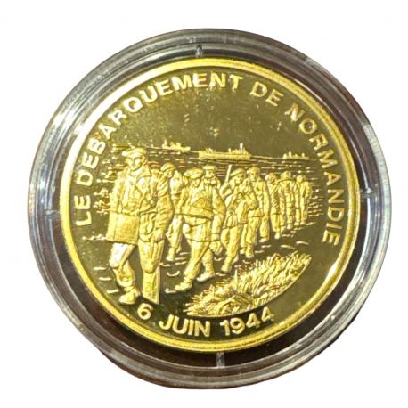 Médaille - Le Débarquement de normandie - 6 juin 1944 - cuivre doré - 30mm - Flan bruni