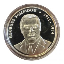 Médaille - Georges Pompidou - 1911-1974 - Président de la République - cuivre argenté - Flan bruni