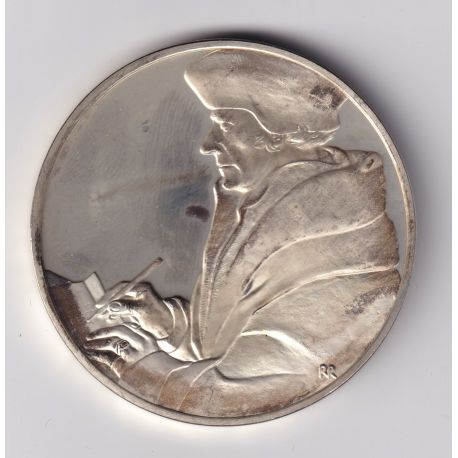 Médaille - Erasme de Rotterdam - 1523 Hans Holbein le jeune - Les 100 plus grands chefs-d'oeuvre - argent 65g 0,800 - 50,5mm - S