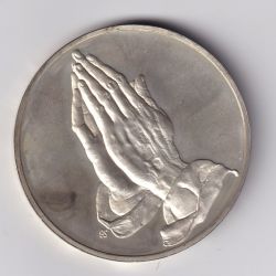 Médaille - Les mains - 1508 - Albrecht Durer - Les 100 plus grands chefs-d'oeuvre - argent 65g 0,800 - 50,5mm - SUP