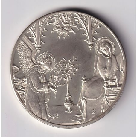 Médaille - L'annonciation - 1333 - Simone Martini - Les 100 plus grands chefs-d'oeuvre - argent 65g 0,800 - 50,5mm - SUP
