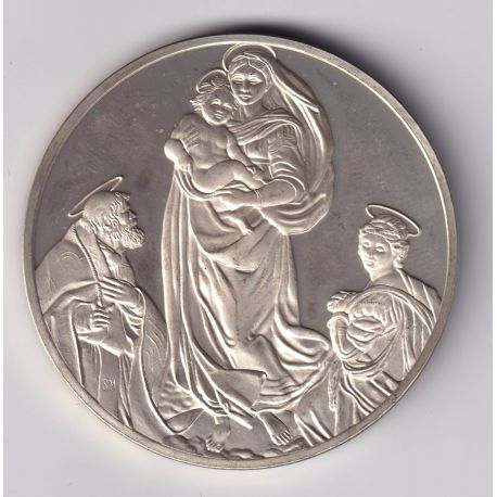Médaille - La madone sixtine - 1513-1514 - Raphael - Les 100 plus grands chefs-d'oeuvre - argent 65g 0,800 - 50,5mm - SUP