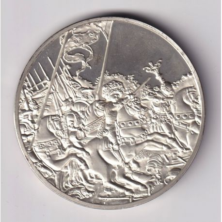 Médaille - La bataille de san romano - 1456-1459 - paolo uccello - Les 100 plus grands chefs-d'oeuvre - argent 65g 0,800 - 50,5m