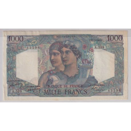 1000 Francs Minerve et hercule - 17.02.1949 - TTB
