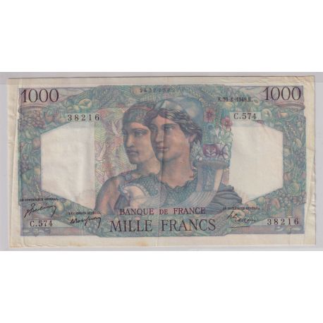 1000 Francs Minerve et hercule - 30.06.1949 - TTB