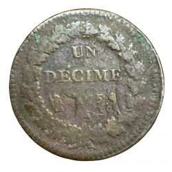 1 Décime Dupré - AN 5 A Paris - Surfrappe double portrait - TB