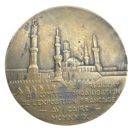 Médaille - Exposition Française au Caire - Egypte - Fouad 1er - 1929 - bronze 68mm - Georges Philippar - TTB+