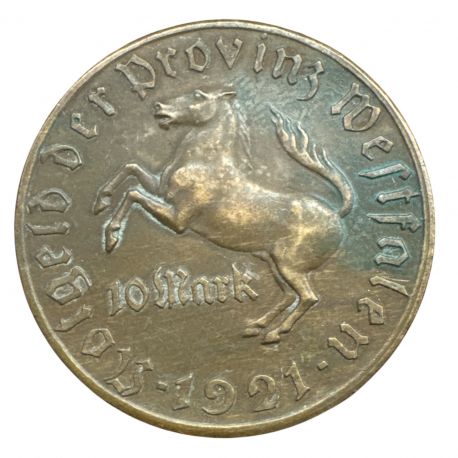 Allemagne - 10 Mark 1921 - Westphalie von stein - laiton - TTB