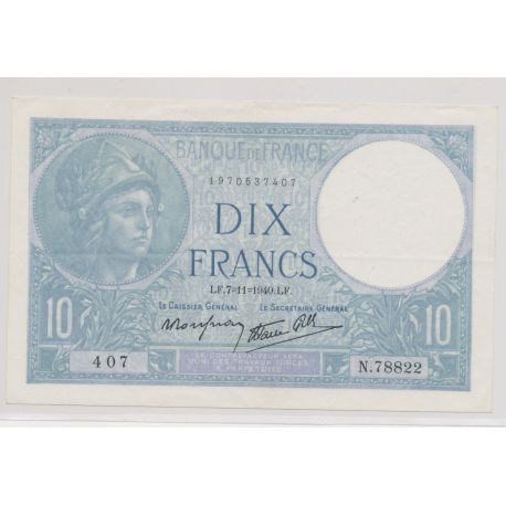 10 Francs Minerve bleu - 7.11.1940