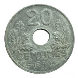 20 Centimes État Français - 1944 - zinc - Type 20 - TTB