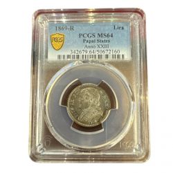 Vatican - 1 Lire 1869 R Rome - argent - PCGS MS64