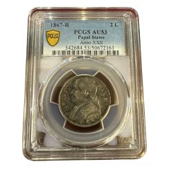 Vatican - 2 Lire 1867 R Rome - Pi IX - argent - PCGS AU53