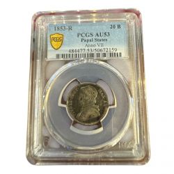 Vatican - 20 Baiocchi 1853 R Rome - argent - PCGS AU53