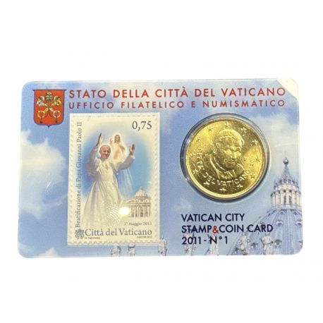 Coincard Vatican N°1 - 50 Cents 2011 - Timbre et monnaie