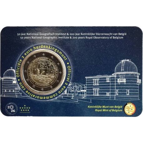 Coincard - 2 Euro Belgique 2026 - 50 ans de l'Institut géographique national et les 200 ans l'Observatoire royal de Belgique