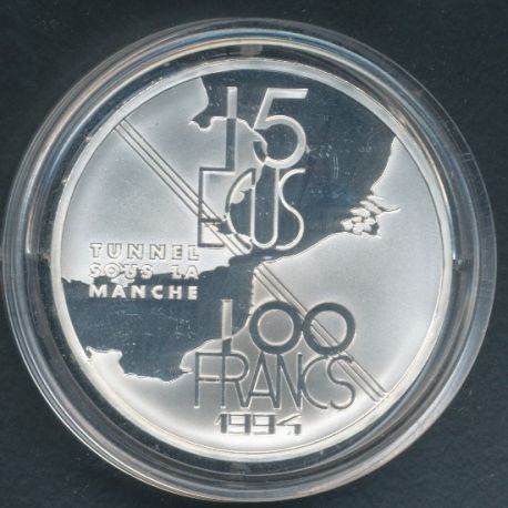 100 Francs - 15 Écus Tunnel sous la manche 1994
