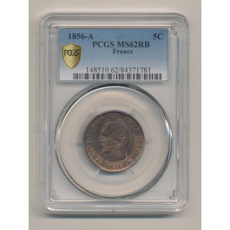 Napoléon III - Tête nue - 5 centimes - 1856 A Paris - PCGS MS62RB