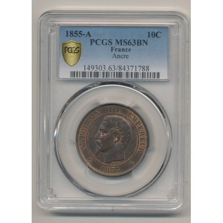 Napoléon III - Tête nue - 10 centimes - 1855 A Paris - PCGS MS63BN