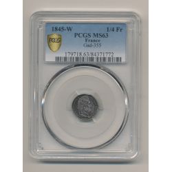 Louis philippe I - 1/4 Franc - 1845 W Lille - PCGS MS63
