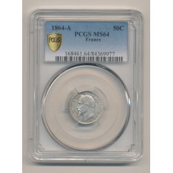 Napoléon III - Tête laurée - 50 centimes - 1864 A Paris - PCGS MS64
