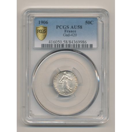 Semeuse - 50 Centimes - 1906 - PCGS AU58