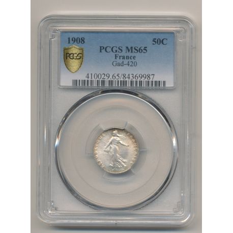 Semeuse - 50 Centimes - 1908 - PCGS MS65